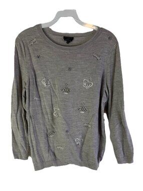 Talbots Merino Wool Crown Embellished Sweater Novelty